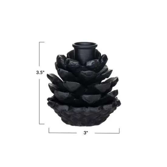 Hello Honey&reg; 3.5" Black Cast Metal Pinecone Taper Candle Holder {5}