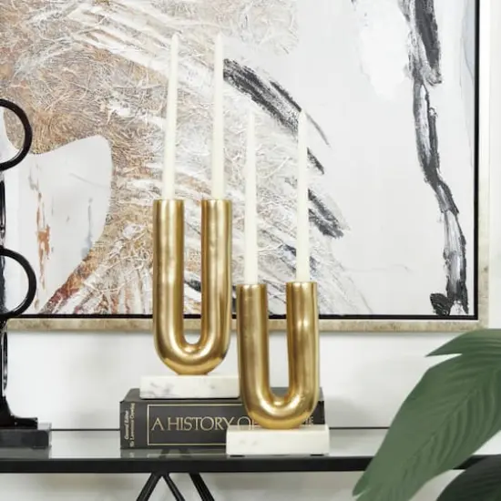 Gold Aluminum U-Shaped Candle Holder Set {3}