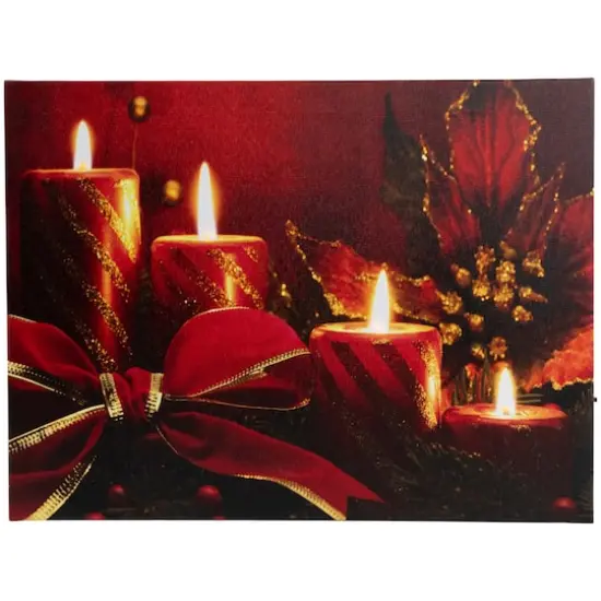 LED Lighted Glitter Striped Candles With Poinsettia & Bow Christmas Wall Art {5}