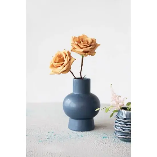 8" Blue Stoneware Vase {3}