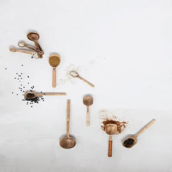 Hello Honey&reg; 7.5" Mango Wood Spoons with Bamboo & Leather Wrapped Handle Set {4}