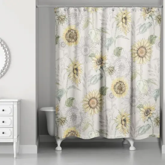 Sunflower Pattern Shower Curtain Cream {3}