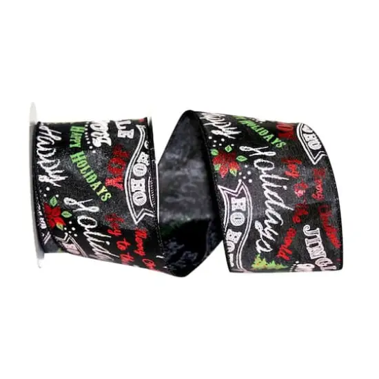JAM Paper 2.5" x 10yd. Black Holiday Greetings Wired Ribbon {1}