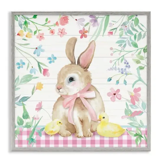 Stupell Industries Easter Bunny & Chicks Framed Giclee Art Gray {1}