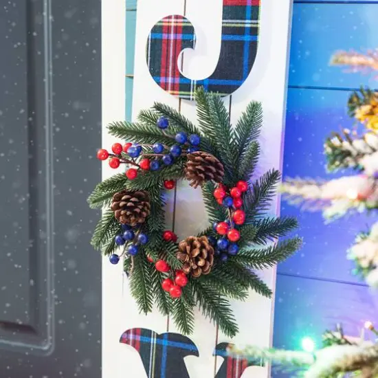 Glitzhome&reg; 36" Wood Plaid Wreath "JOY" Porch D&eacute;cor {5}
