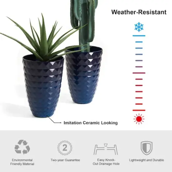 Glitzhome&reg; Eco-Friendly Oversized Faux Cobalt Blue Ceramic Tall Bowl Plastic Pot Planter Set {8}