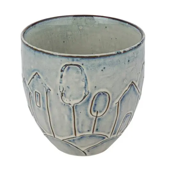 Hello Honey&reg; 5.25" Round Debossed House Design Stoneware Planter {1}