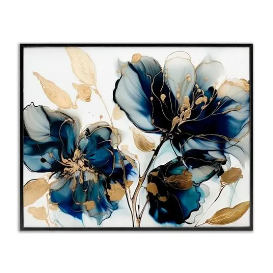 Stupell Industries Blue Swirling Modern Flowers Framed Giclee Art Black {1}