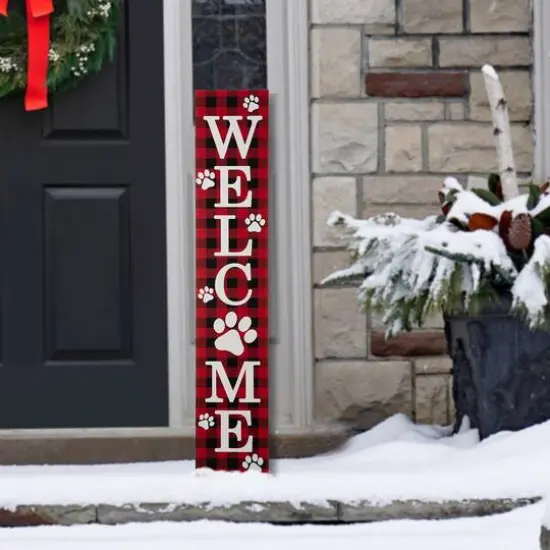 Glitzhome&reg; 42" Plaid Pet "WELCOME" Wooden Porch Sign {4}