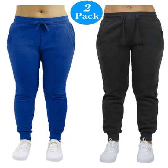 Galaxy by Harvic Women&rsquo;s Slim Fit Heavyweight Fleece-Lined Joggers 2 Pack Blue/Charcoal {1}