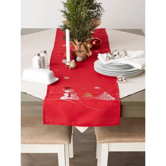 DII&reg; 70" Red Embroidered Snowman Table Runner {8}