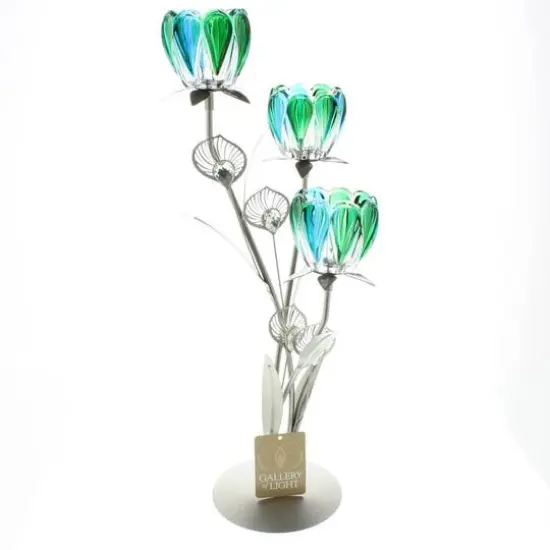 18.5'' Triple Peacock Bloom Candleholder {3}