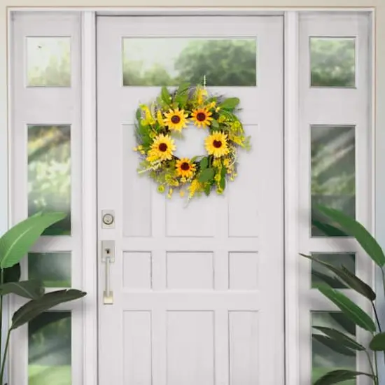 24'' Green and Yellow Sunflower Floral Wreath {4}
