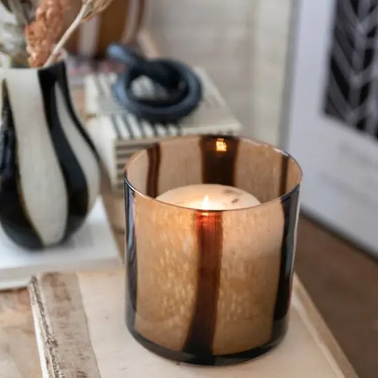 Hello Honey&reg; 6" Striped Votive Candle Holder Brown {4}
