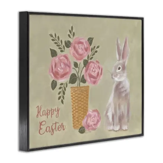 Stupell Industries Happy Easter Bunny Rose Bouquet Framed Giclee Art Black {4}