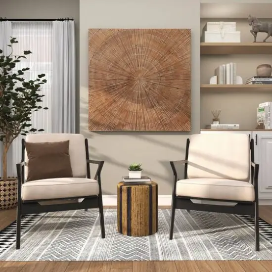 Brown Banana Leaf Handmade Linear Wrapped Accent Table with Navy Stripes {19}