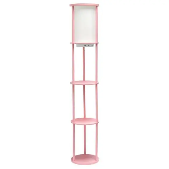 Simple Designs&trade; 62.5" Round Floor Lamp with 2 USB Ports and 1 Outlet Light Pink {1}