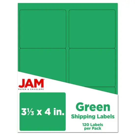 JAM Paper Adhesive Shipping Labels, 3.33" x 4" Green {1}