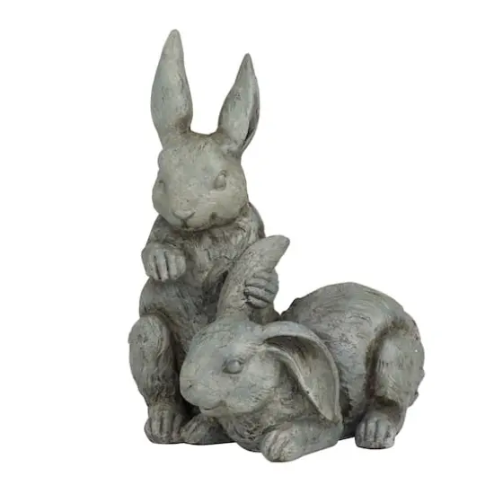 11" Gray Farmhouse Rabbits Garden Sculpture {1}