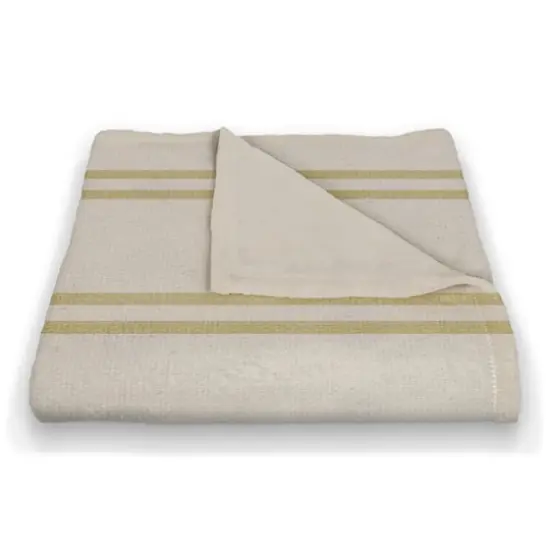 Stripe Coral Fleece Blanket White/Yellow {3}