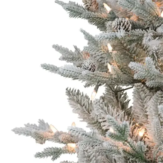 4.5ft. Pre-Lit Flocked Artificial Christmas Tree in Metal Planter, Clear Lights {3}