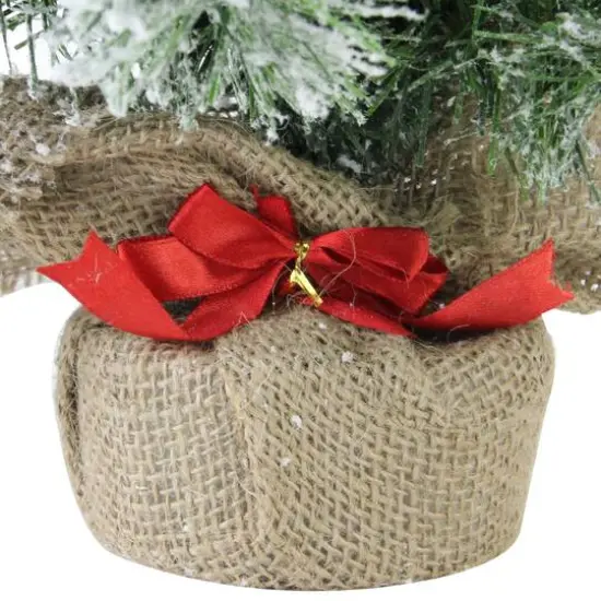 18" Unlit Flocked Pine Artificial Christmas Tree in Burlap Base {6}