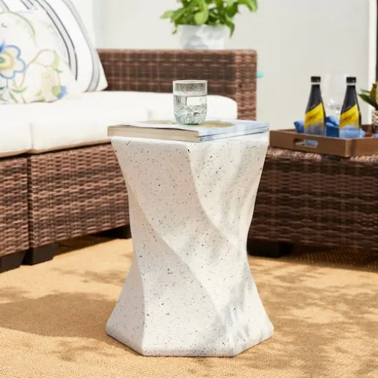 Glitzhome&reg; 17.75" Multifunctional Twist-Style Faux Terrazzo Garden Stool White {5}