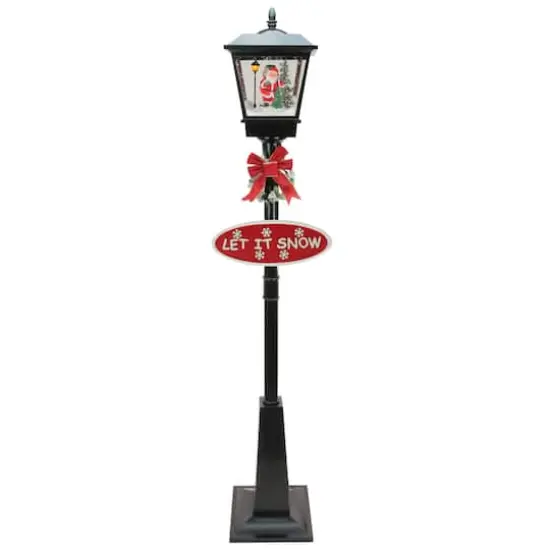 6ft. Black LED Musical Snowing Santa Christmas Street Lamp {1}