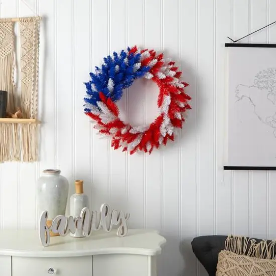 24" Warm LED Red, White & Blue Patriotic Wreath {6}