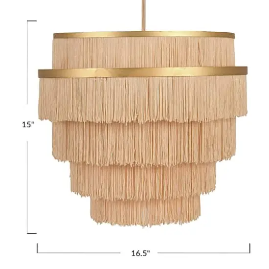Hello Honey&reg; Gold Metal with 5-Tiered Cream Fringe Pendant Lamp {6}