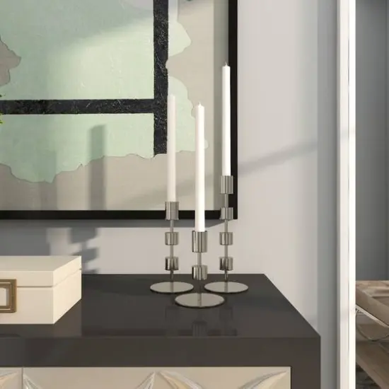 Silver Aluminum Floating Block Abstract Candle Holder with Rounded Base Set {11}