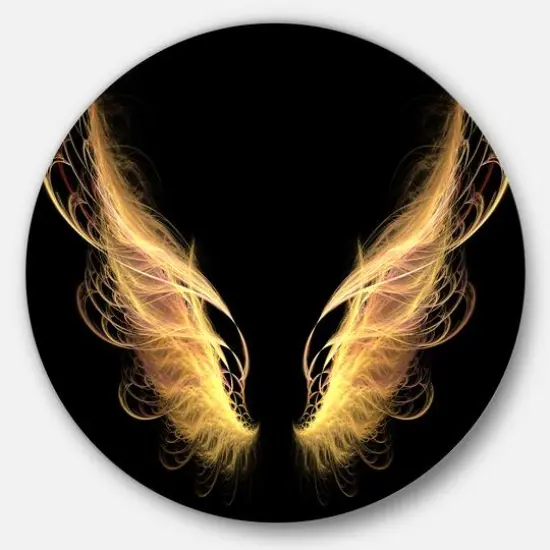 Designart - Golden Angel Wings on Black' Disc Oversized Abstract Metal Art {1}