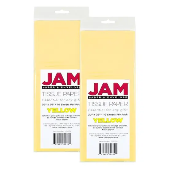 JAM Paper 20" x 26" Tissue Paper, 2 Packs of 10 Sheets Yellow {1}