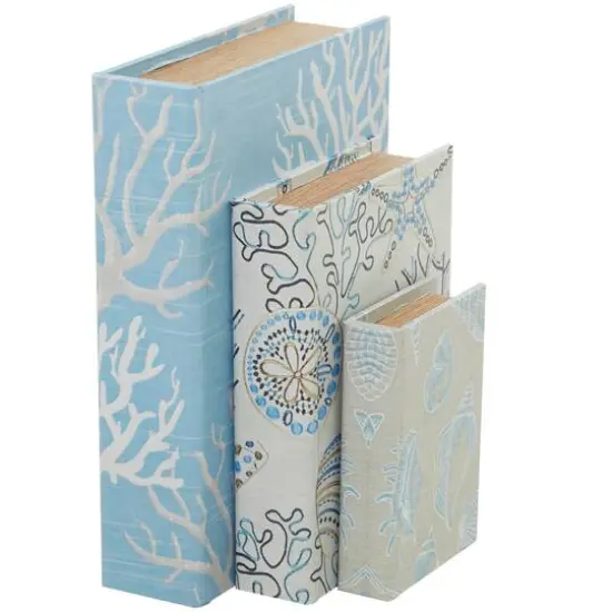 Light Blue Nature Print Canvas Faux Book Box Set {8}