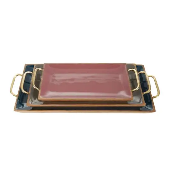Multicolor Enamel Wood Contemporary Tray Set {5}