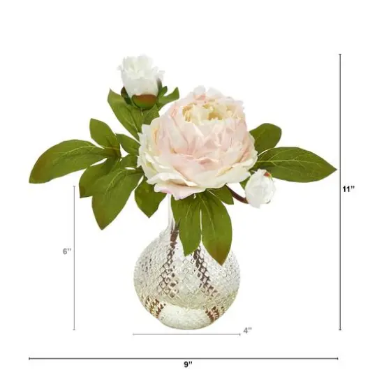 11'' Pink Peony Arrangement in Vase {3}