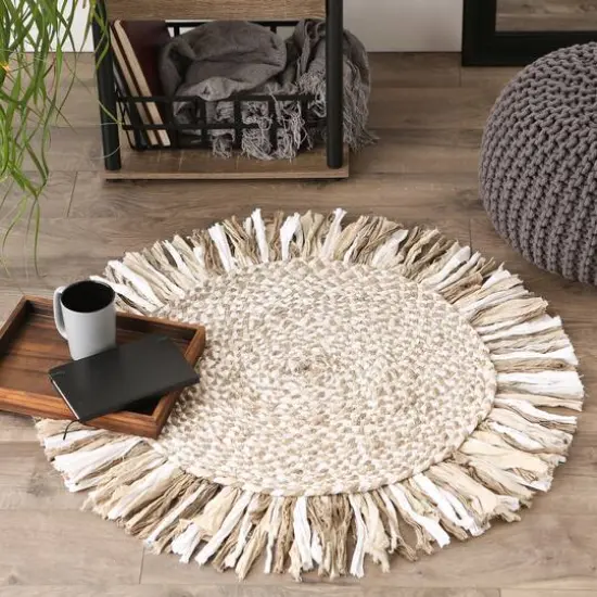 DII&reg; Round Rag Rug, 3ft. Stone and Off White {4}