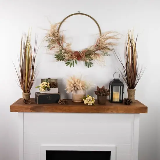 24" Fall Harvest Pale Roses with Foliage Artificial Wreath {4}