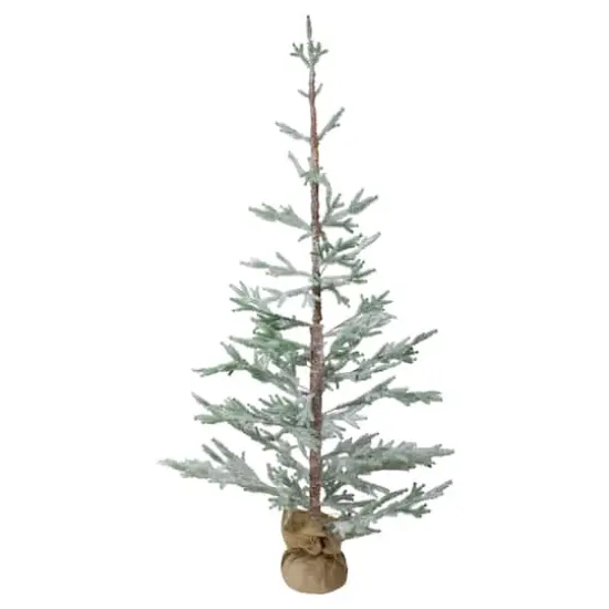 5ft. Unlit Frosted Pine Slim Artificial Christmas Tree in Burlap Base {1}