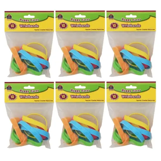 Teacher Created Resources Happy Faces Wristbands, 6 Packs of 10 {1}