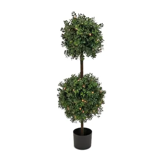 46" Pre-Lit Boxwood Double Ball Topiary in Nursery Pot {1}