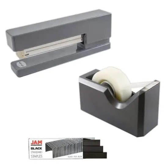 JAM Paper Stapler, Tape Dispenser & Staples Office Trio Kit Gray/Black {1}