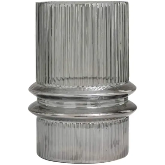 12" Gray Glass Wide Ribbed Vase with Fluted Center {3}