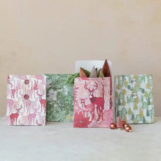 Hello Honey Multicolor Reindeer, Tree & Flowers Printed Paper Gift Bags with Tie Closures, 4ct. {3}
