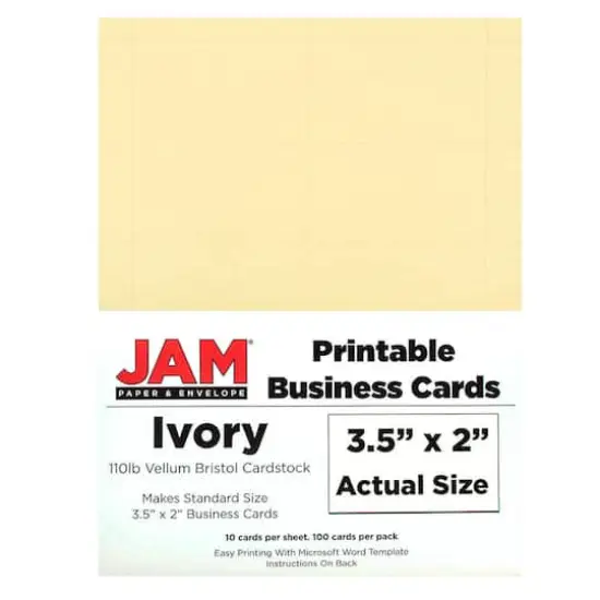 JAM Paper 3.5" x 2" Printable Business Cards, 100ct. Ivory {1}