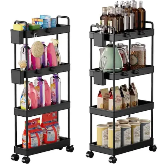 Black 4-Tier Slim Storage Cart Set {4}