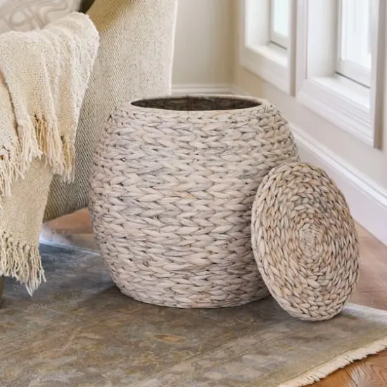 Household Essentials 19" Woven Hyacinth Storage End Table White {3}