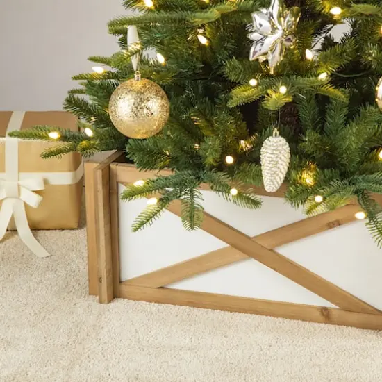 Glitzhome&reg; Natural & White Wood Tree Collar {4}