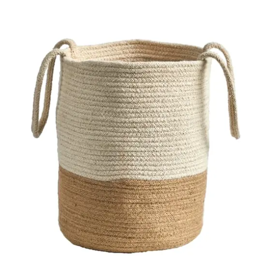 12" Handmade Natural Cotton Woven Basket Planter {1}