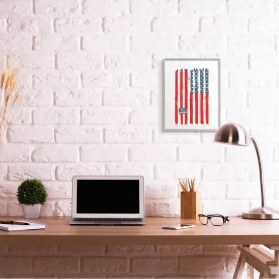 Stupell Industries American Flag Birds on Wall Political Statement Framed Giclee Art Gray {3}
